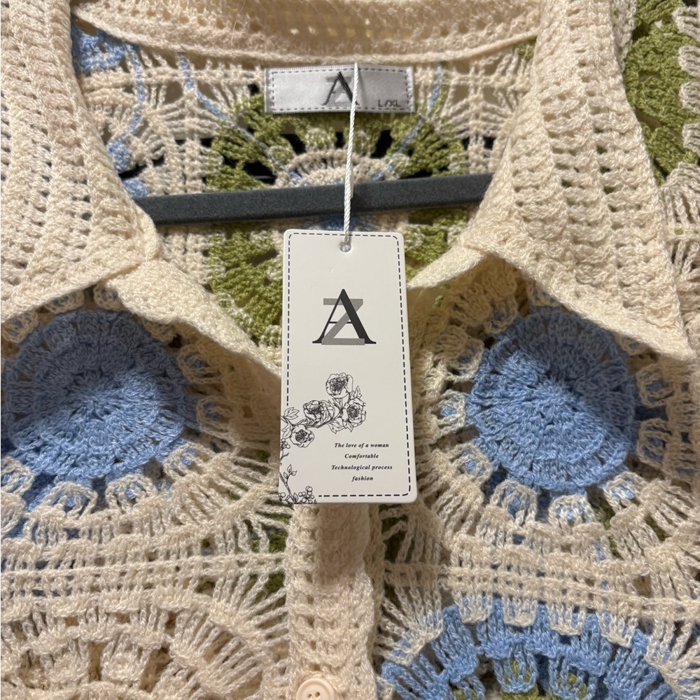 Lux Women’s Crochet Skirt Set - Cream, Blue, and Green